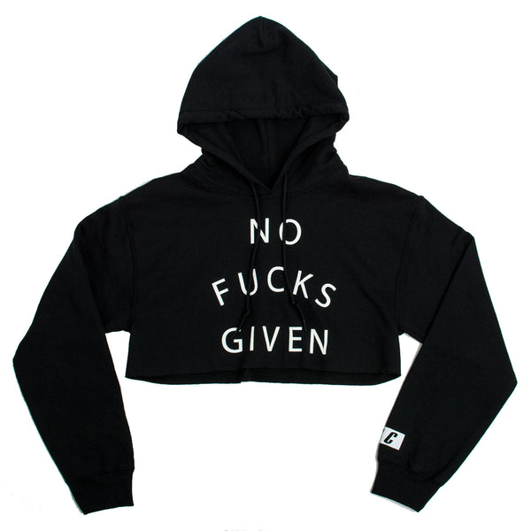 NO FUCKS GIVEN CROP HOODIE BLACK