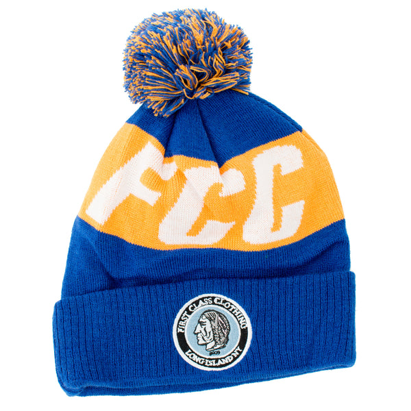 FCC BEANIE IN BLUE AND ORANGE