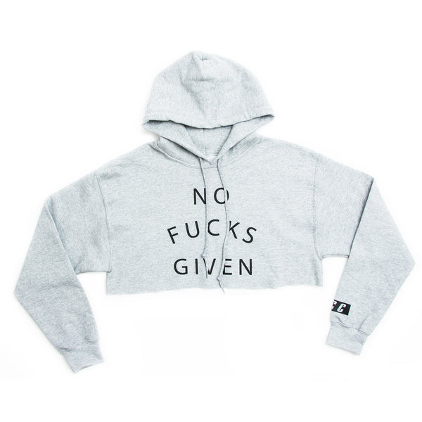 NO FUCKS GIVEN CROP HOODIE GREY