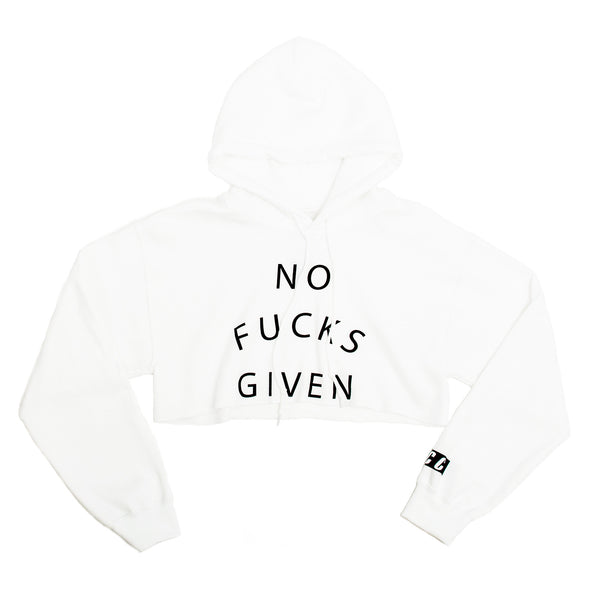 NO FUCKS GIVEN CROP HOODIE WHITE