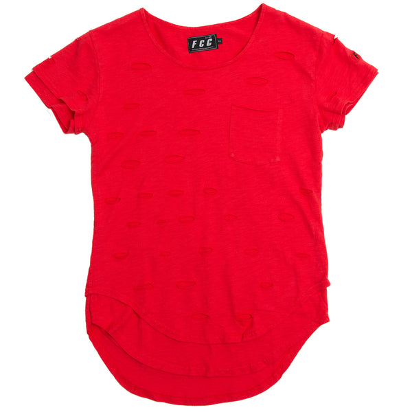 DISTRESS EXTENDED TEE RED